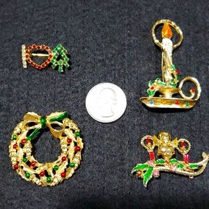 Lot of 4 Christmas Brooches